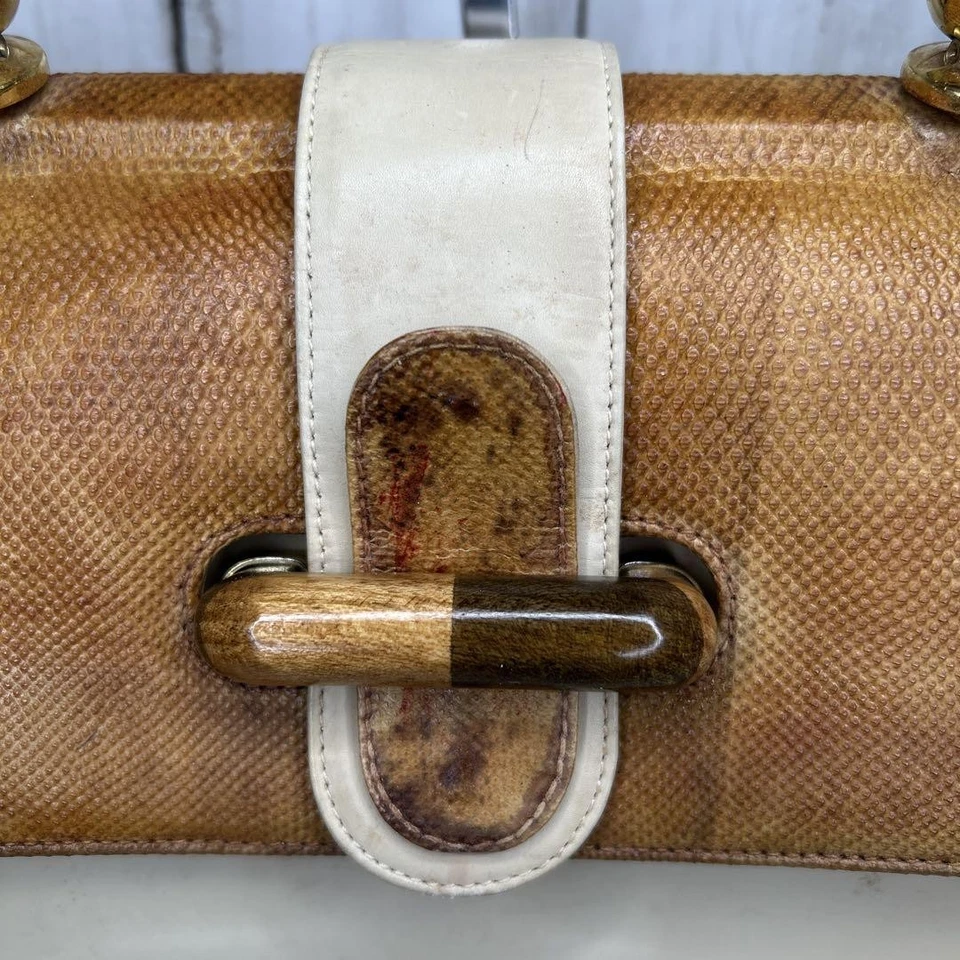 Fendi Leather Handbag Auth Brown White Women Italy 124106 - Image 4 of 4