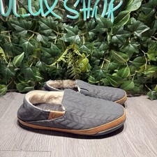 OluKai Hanohano Gray Waxed Canvas Wool Shearling Slippers Shoes Mens Size 9