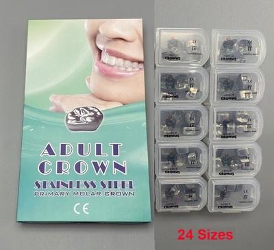 Dental Stainless Steel Adult Permanent Molar Teeth Crown All Sizes Kit & Refills
