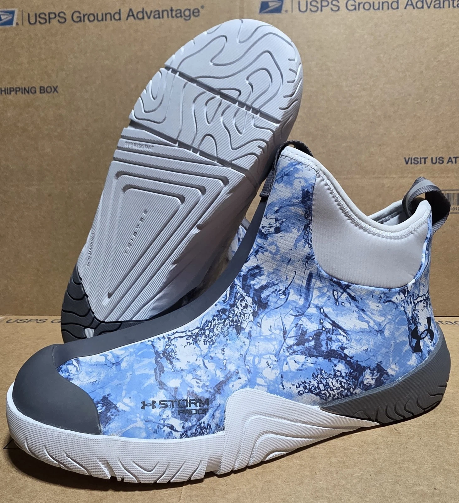 New Under Armour Shoreman Deck Shoes Boots Storm Fishing Men’s Camo Size 8 Water