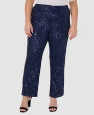MSK Women's Blue Sequined Mesh Pull On Palazzo Pants Size 1X