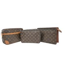 LOUIS VUITTON 3 Set Clutch Hand Pouch Bag Monogram Leather Brown 65KC482