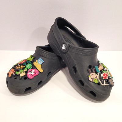 Crocs Classic Clogs Big Kid 2 Black with Shrek Jibbitz & Others