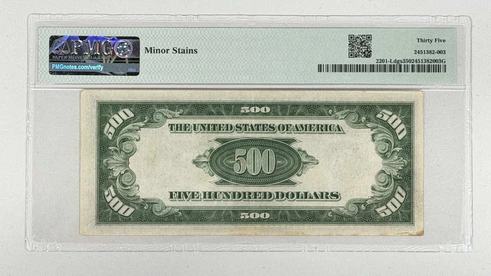1934 $500 Federal Reserve Note PMG 35 California Banknote Fr. 2201-Ldgs - Image 2 of 2