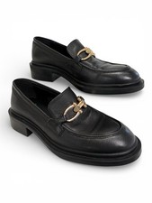 Image of Dune London Black Leather Chunky Loafers with Gold horsebit size 4 37 Bnwt