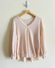 Talulah Peach Dawson waffle Knit Oversized Crew Pullover Medium Balloon Sleeve
