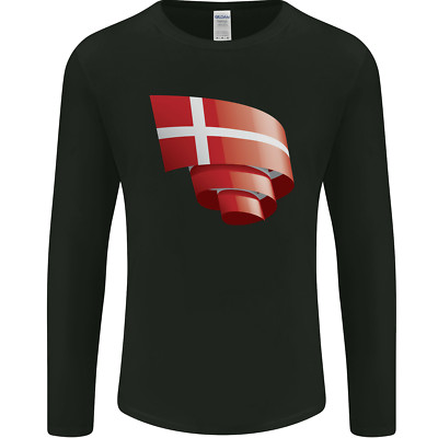 Curled Denmark Flag Danish Day Fußball Herren Langarm T-Shirt