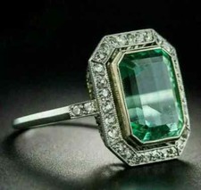 3Ct Emerald Cut Emerald Lab-Created Halo Engagement Ring 14K White Gold Plated