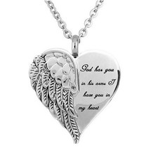 Silver Tone Urn Cremation Necklace "God has you in his arms..."