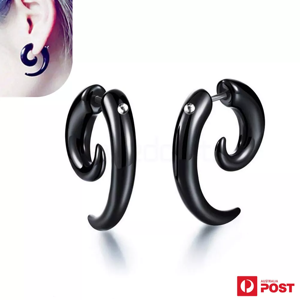 1 Pair Spiral Fake Ear Tapers Acrylic Plug Horn Stud Earring