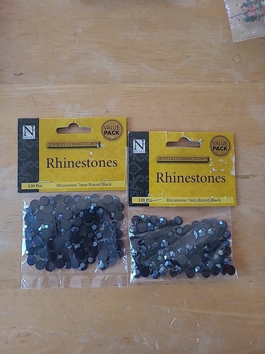 Nicole 7mm Round Black  Rhinestones 2 Packages