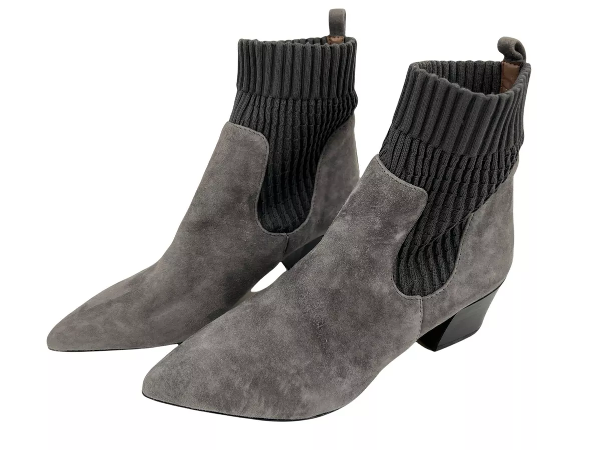 Kensie Gray Suede Knit Sweater Cuff Ankle Booties Boots Shoes Womens Size 6.5
