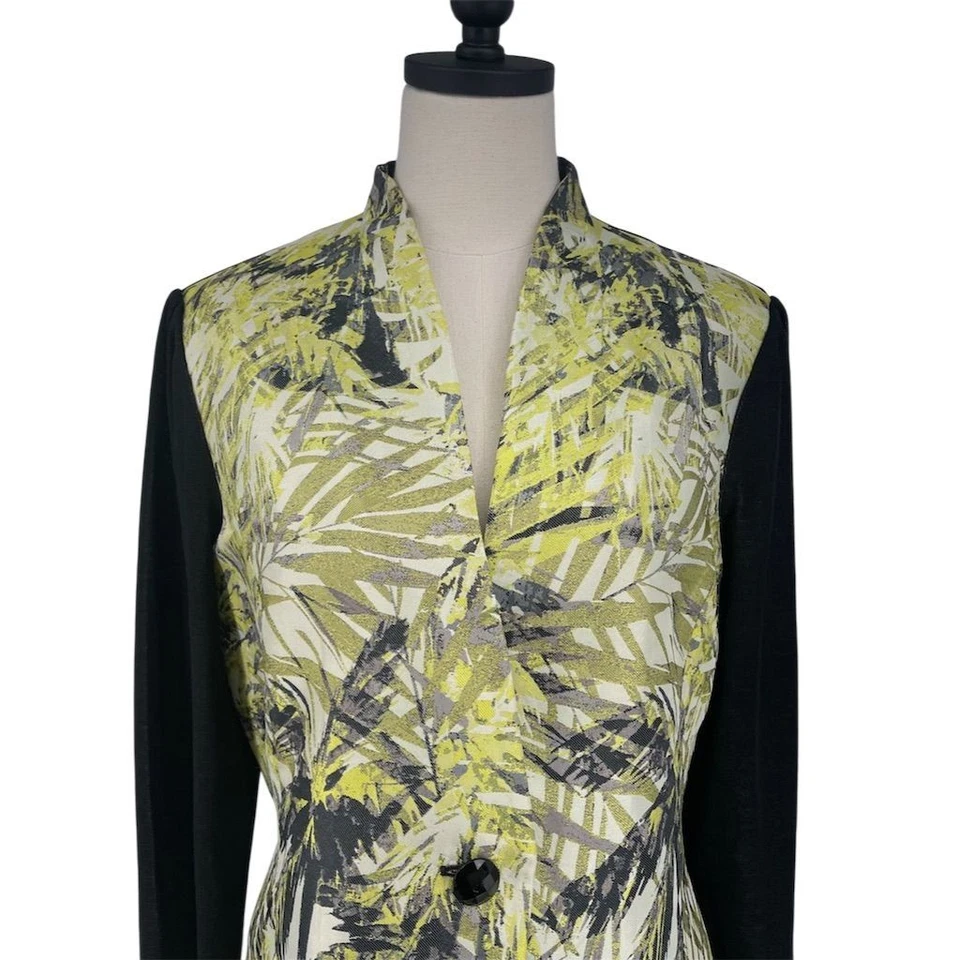 Ming Wang Women's Black Palm Leaves Cardigan Jacket Multicolor L Single Closure - Image 4 of 4