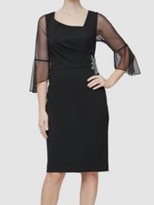 Alex Evenings Women's Black Illusion-Sleeve Beaded-Trim Dress Size 18