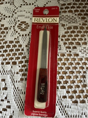 Vtg REVLON EMERY NAIL FILE Finishing Pocket Size 5" Brown Handle NEW Old Stock