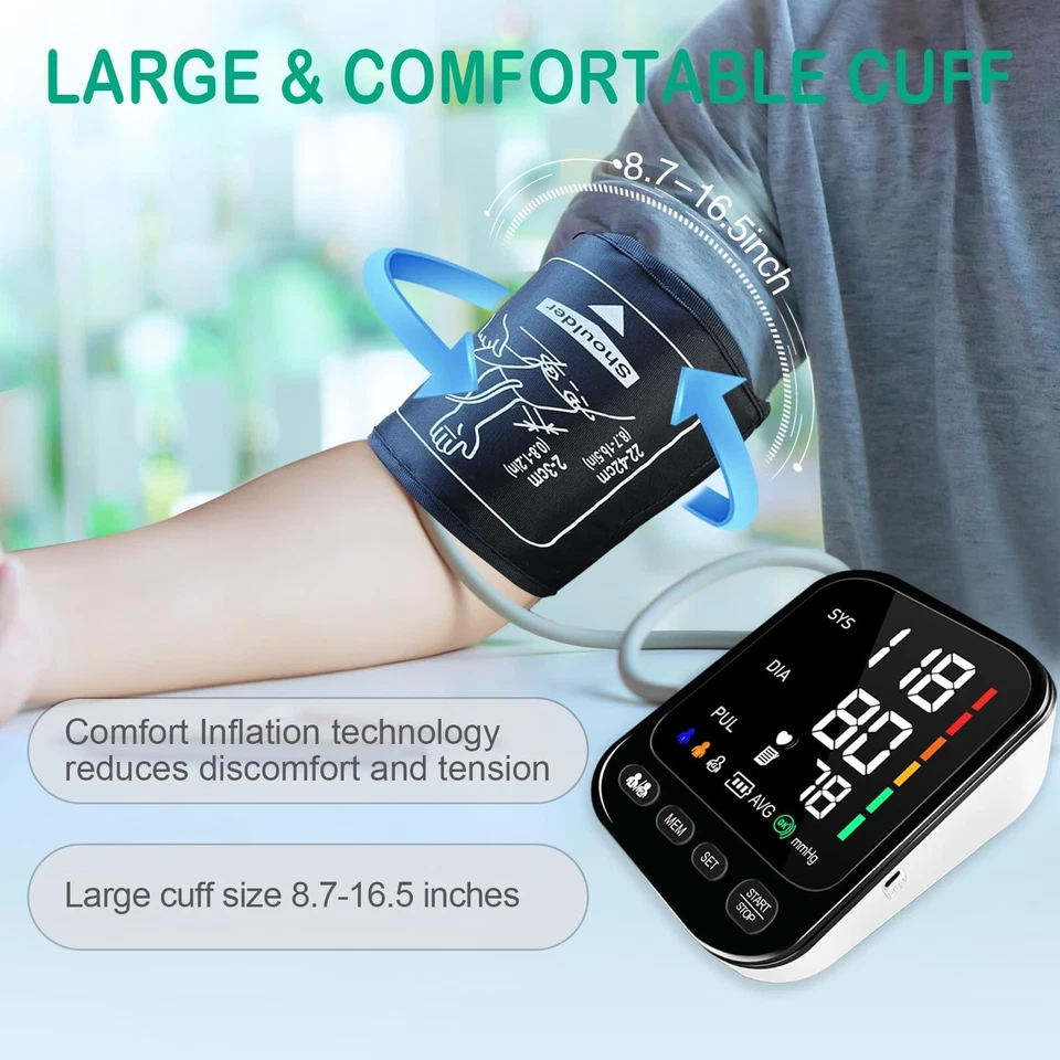 Professional Digital Arm Blood Pressure Monitor Machine Large Cuff for Home Use - Image 2 of 4