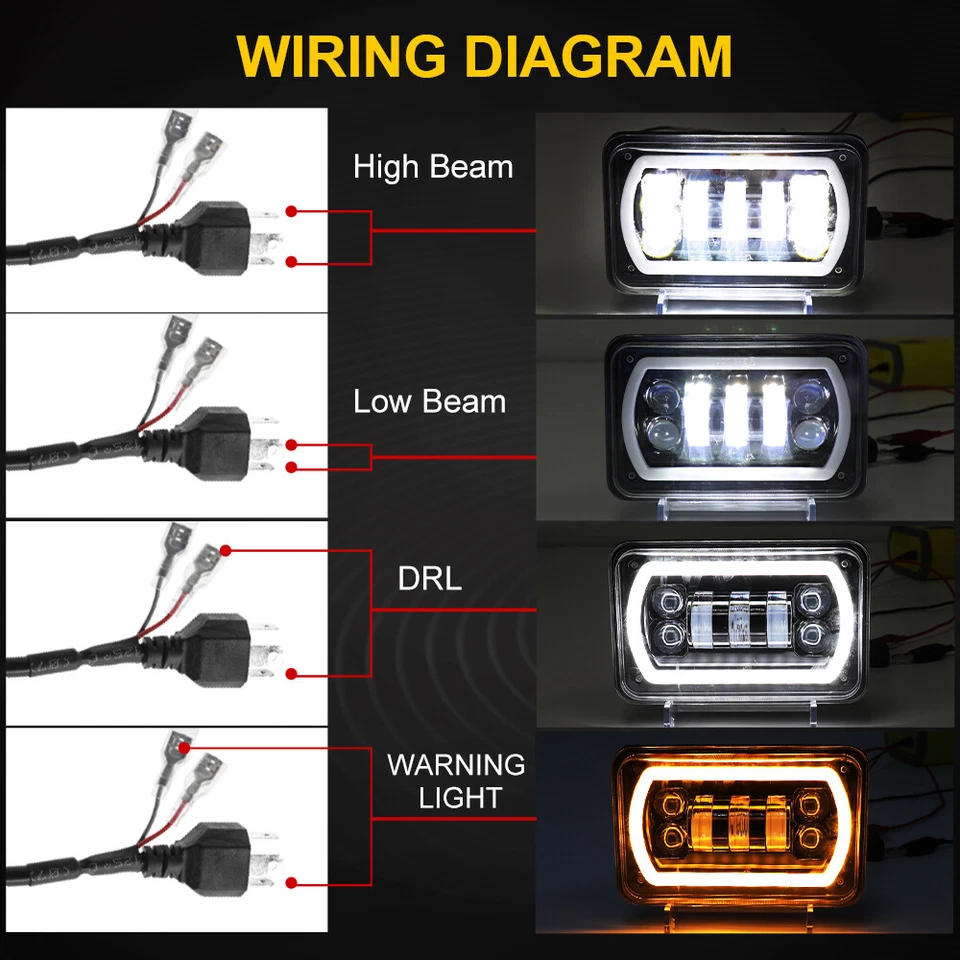 4pcs 4x6" Faros LED Hi/Lo DRL Para Kenworth T800 W900 Peterbilt 357 379 378 Foto 4 de 4