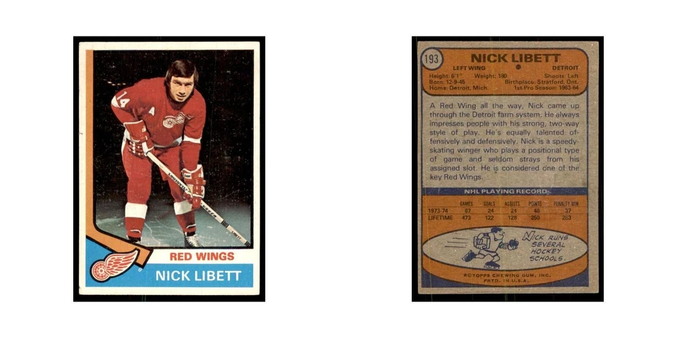 Nick Libett 1974 Topps #193 Hockey Cards Hockey Card EX - Image 3 of 3
