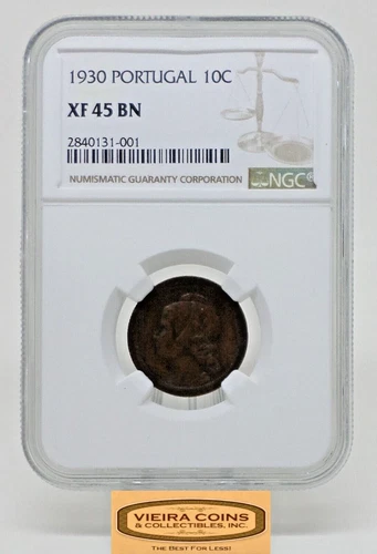 1930 Portugal 10 Centavos NGC XF 45 BN -  #CONS28075