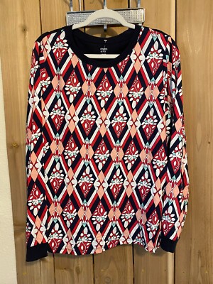 Crown & Ivy Blue,Red & White Long sleeve Top size XL NWOT