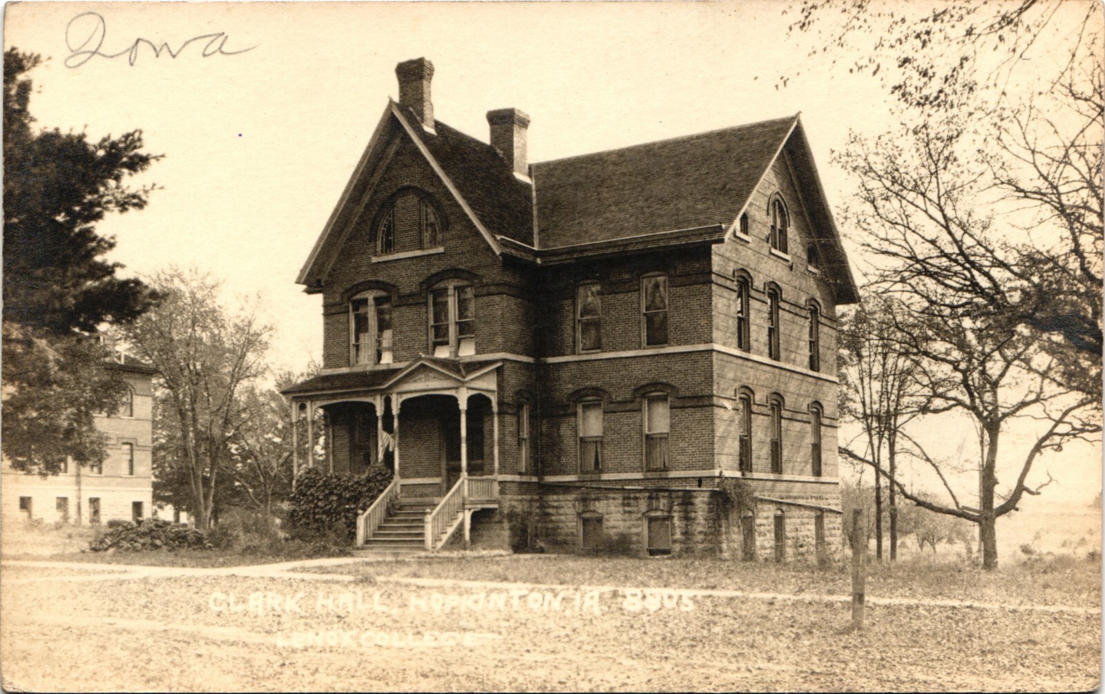 LENOX COLLEGE CLARKE HALL hopkinton ia real photo postcard rppc iowa