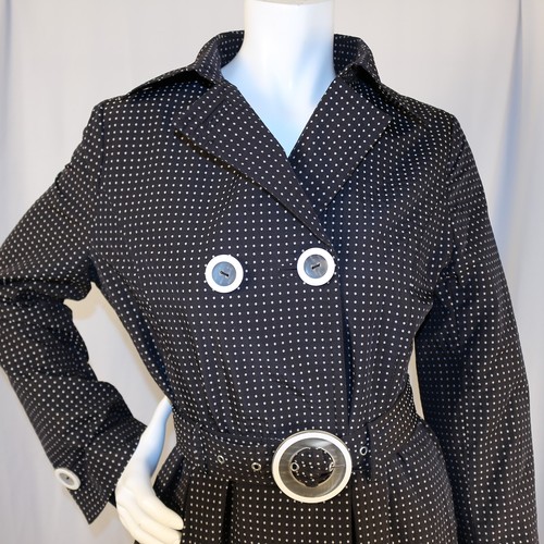 PENDLETON Black White Polka Dot Women Double Breasted Trench Coat Size M L - Picture 3 of 11