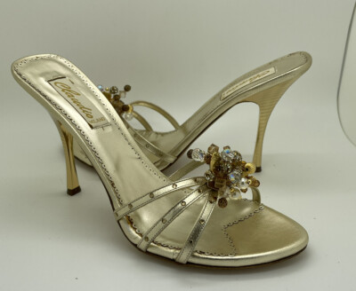 Vero Cuoio Womens Shoes Gold Leather Crystal Size 41 Italy (US 10.5) $500