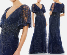 MAC DUGGAL 67493 VINTAGE FLUTTER SLEEVE MIDNIGHT NAVY GOWN sz 6