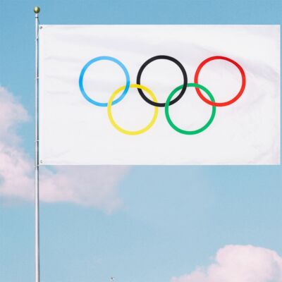Olympics Games Flag Decorations Polyestergewebe Olympics Rings Flags Outdoorflag