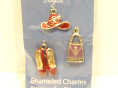 Mainstays Crafts Red Hat & Shoes Purple Purse Enamel Charms 3 pc Jewelry Making