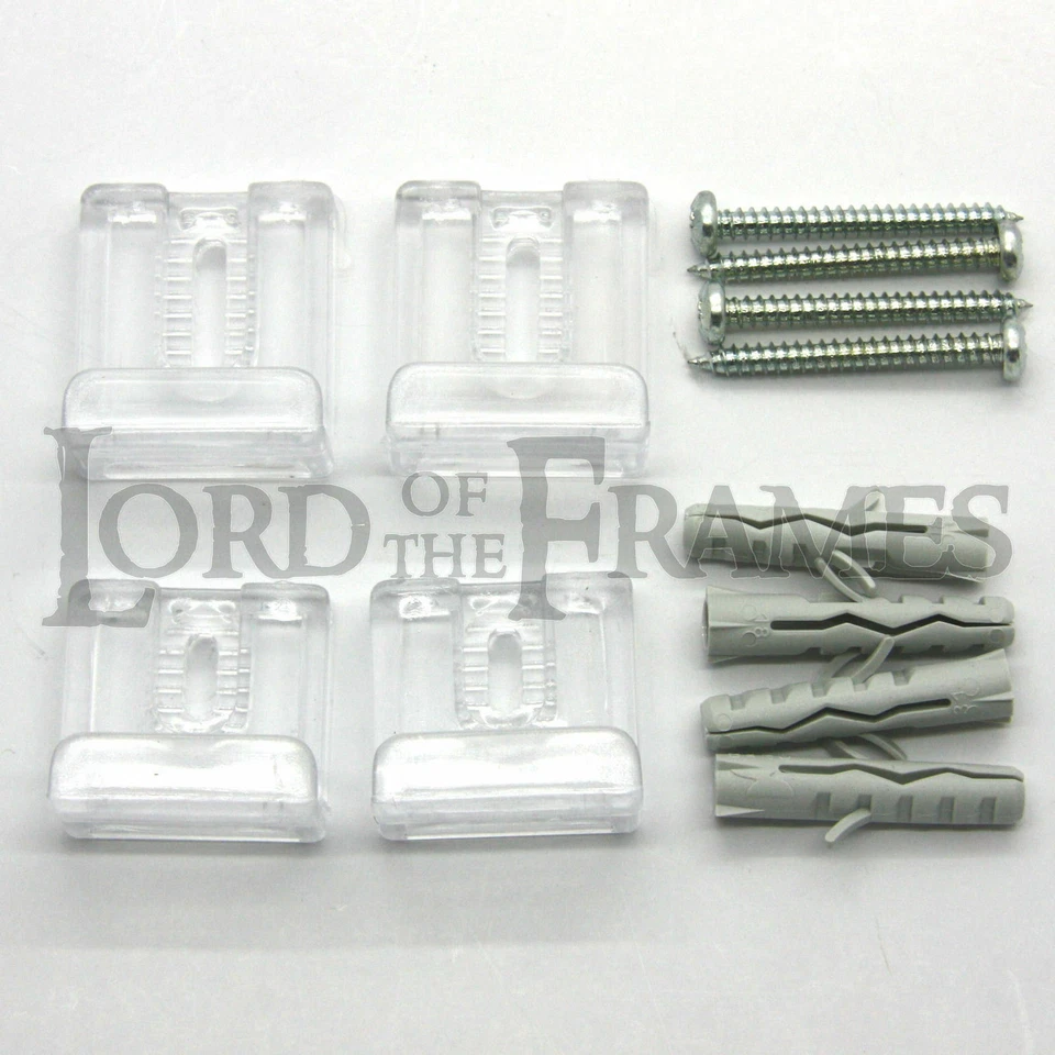 LORD OF THE FRAMES Frameless or Undrilled Mirror Hanging Fixing Kit Clear Transparent Plastic Clips