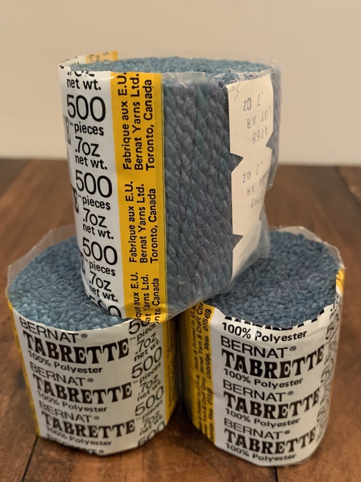 BERNAT TABRETTE Latch Hook Rug Yarn 3-Skeins Slate Blue #4768 Polyester ...