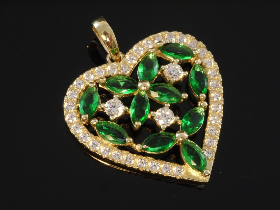 585 Gold Herz Anhänger mit Peridot und Zirkonia Steinen 22 x 18 mm - Bild 3 von 3