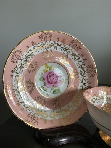 Royal Grafton Fancy Pink Rose Mauve Gold Colored Cup & Saucer 1950s - Picture 3 of 19