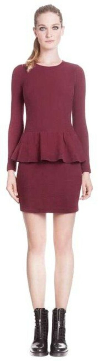 Womens NWT Sandro Raja Burgundy Peplum Sweater Dress Size 3 US L Large Womens NWT Sandro Raja Burgundy Peplum Sweater Dress Size 3 US L Large