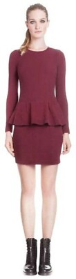Womens NWT Sandro Raja Burgundy Peplum Sweater Dress Size 3 US L Large