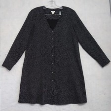 J.Crew Button Up Shirt Dress Women's Size XS Black Polka Dot V-Neck Polyester