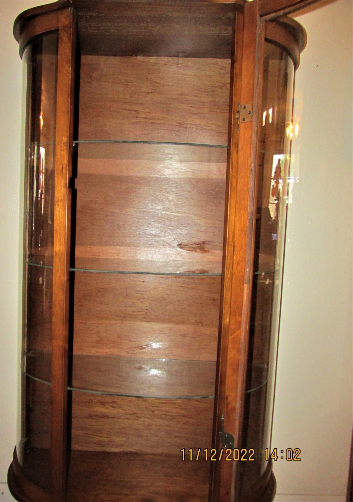 Curved Glass Curio with Glass Shelves eBay