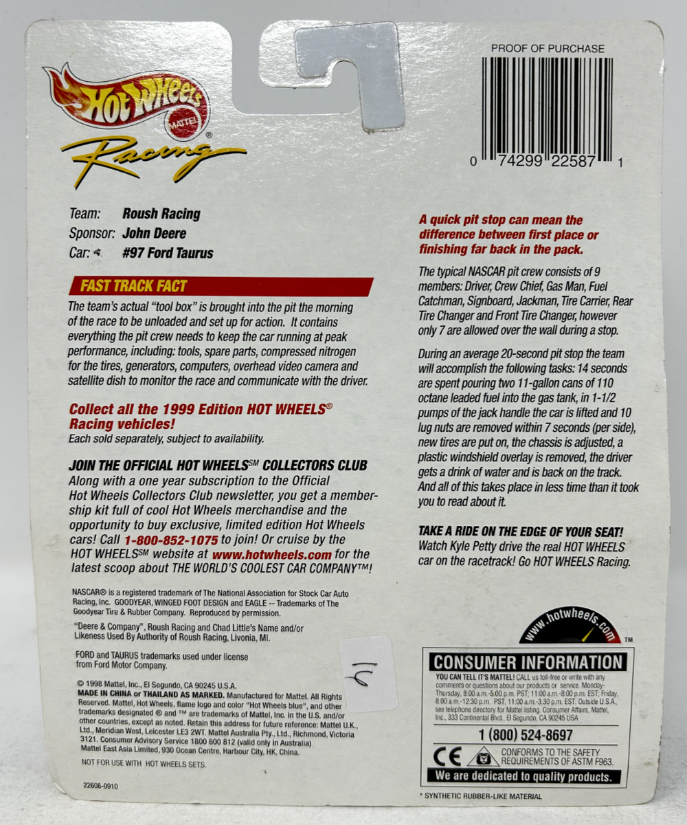 1999 HOT WHEELS Racing - NASCAR #97 John Deere Ford Taurus and