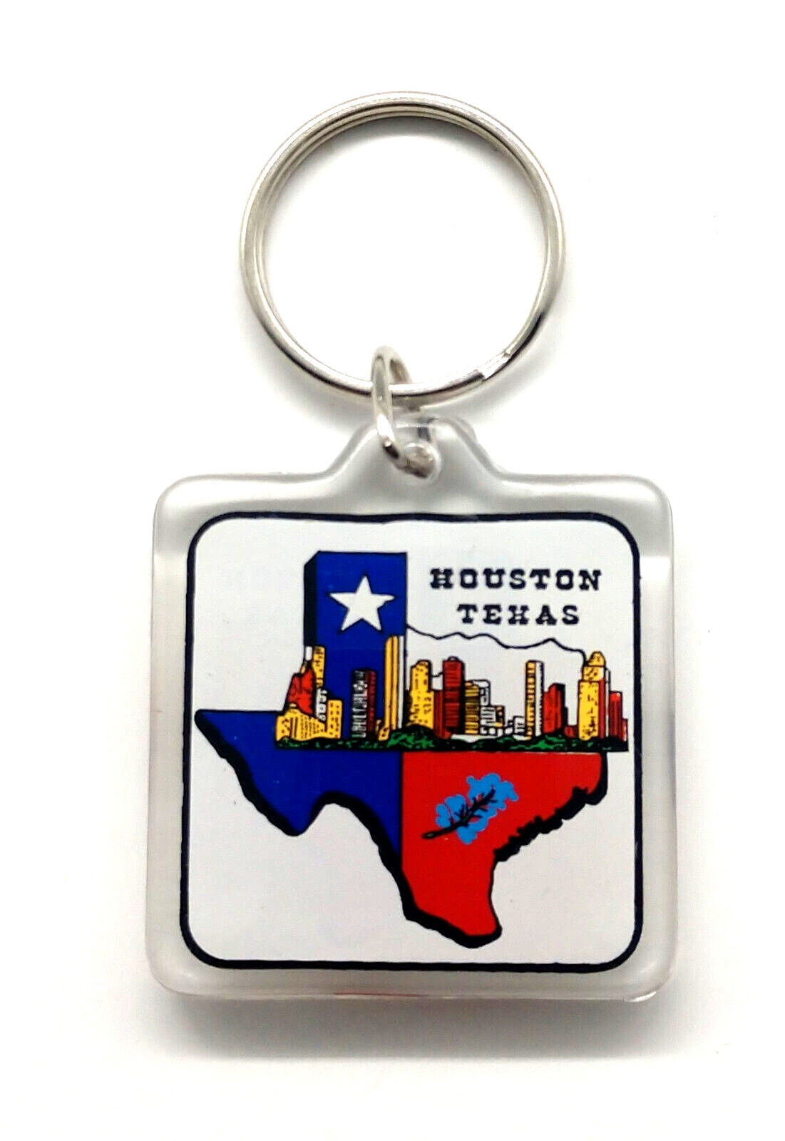 Vintage Houston Texas Lone Star State Red White Blue Keychain Keyring