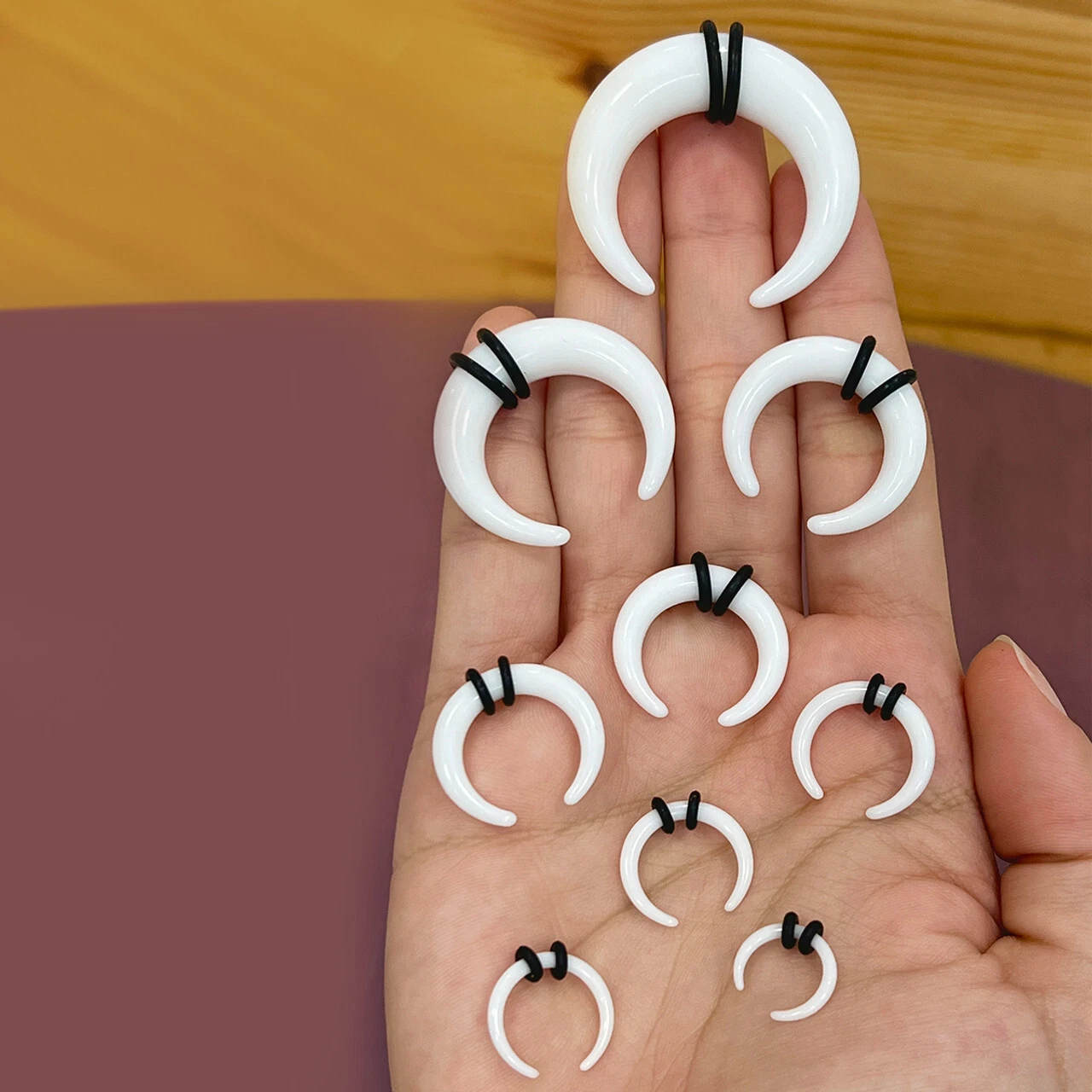 Acrylic C-Shape Buffalo Crescent Septum Pincher White Tapers - Sold Individually