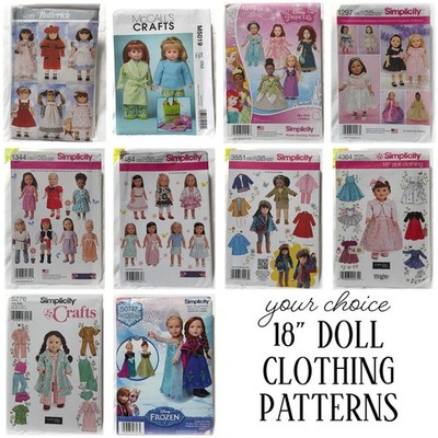 Simplicity Mcall Butterick OUTFITS 18'' DOLL WARDROBE Sewing Patterns CHOOSE