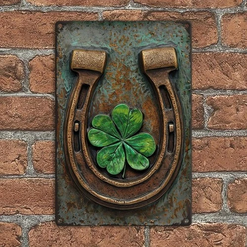 Vintage Metal Sign Horseshoe Shamrock Aluminum Sign 8x12 Funny Wall Art