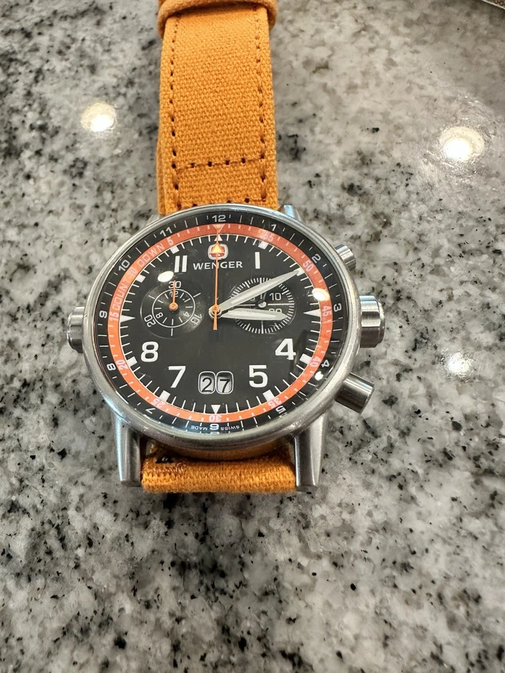 Rare Wenger Commando 7084X Chronograph Date Black & Orange Dial Men's Watch - Image 4 of 4