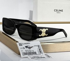 New Celine CL40282U Gold Triomphe Black/Gray Lens Unisex Square Sunglasses