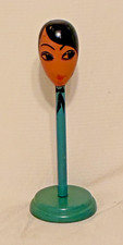 Fantastic Antique Hat Wig Stand Hand Painted Wood Lady Face  12.75"  1920's