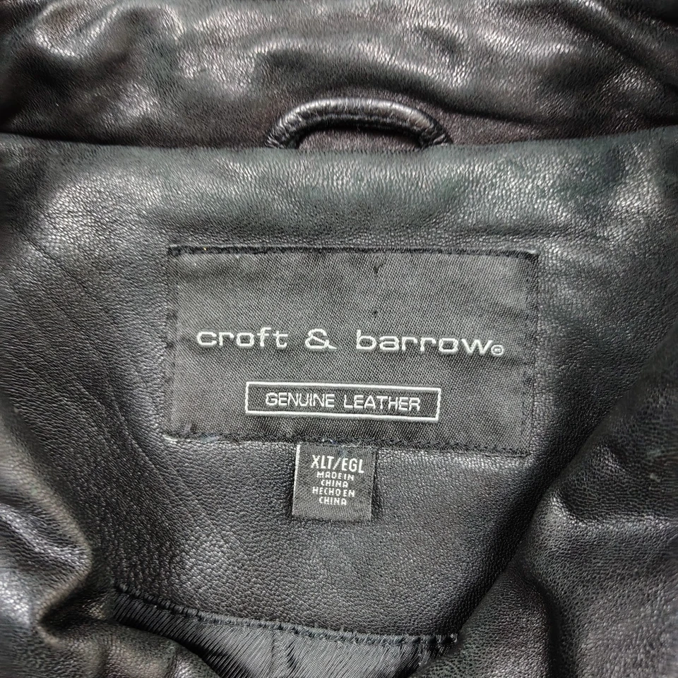 CROFT & BARROW Chaqueta de Cuero Vintage Hombres 2XLT Negro Cremallera Completa Forrado Abrigo Foto 2 de 4