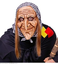 Freundliche Hexenmaske mit Haaren und Kopftuch - Oma