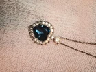 Vintage Avon Heart Blue Necklace Rhinestone Silver Titanic Costume Jewelry Gift