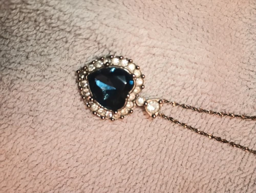 Vintage Avon Heart Blue Necklace Rhinestone Silver Titanic Costume Jewelry Gift